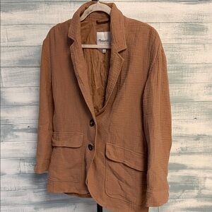 Madewell Brown Textured Blazer Jacket Size Medium Casual Linen Blend